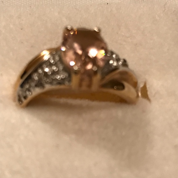 Gold with Pink Topaz center stone with silver beading on both sides - Picture 4 of 6